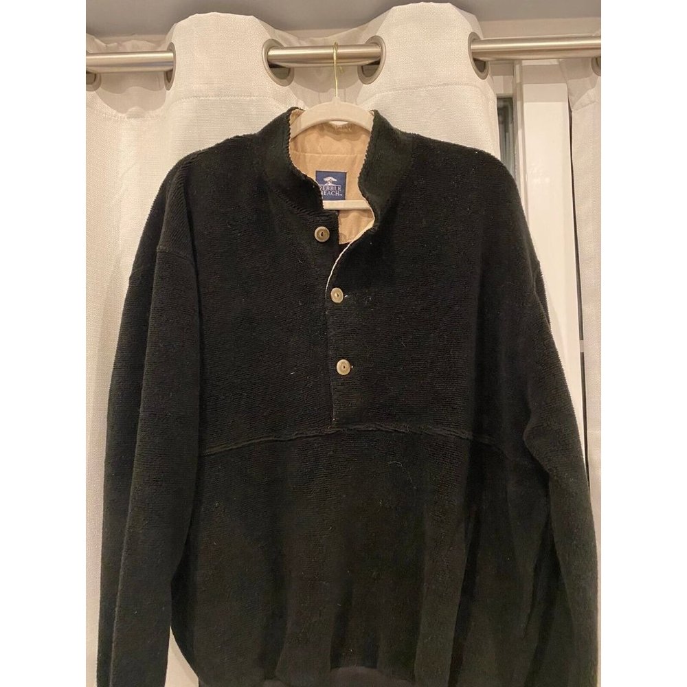 Mens Pebble Beach Pullover with Buttons Black Size L